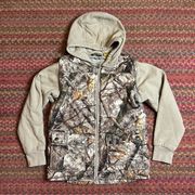 CABELAS TAN REAL WOODLAND CAMO HUNTING CONVERTIBLE JACKET / VEST