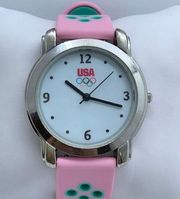 USA Olympic Quartz 37mm silver tone Watch with colorful silicone band w/battery