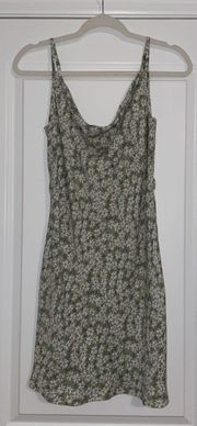 Green Floral Cowl Neck Dress