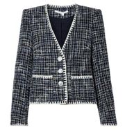 NEW Veronica Beard Bosea Tweed Jacket Embroidered Trim Blue Size 4