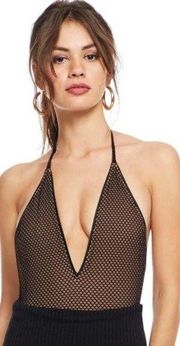 NWT Dress the Population x Cosmopolitan Brigette Black Nude Fishnet Bodysuit XS