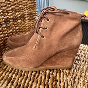 Michael Kors Brown Leather Lace Up Wedge Heel Ankle Bootie Women Size 7.5M