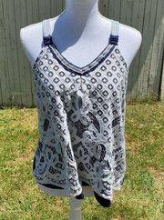 blue and white lace tank top