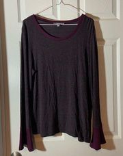 Belle Sleeve Top Shirt purple grey Striped Large