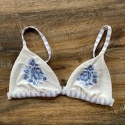 White and Blue Embroidered Bikini Top Size Medium