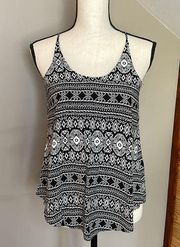 Iz Byer Black White High Neck Patterned Tank Top Extra Small