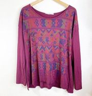 Peruvian Connection Purple Printed Long Sleeve Top Large