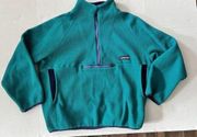 VTG Lands End Fleece Jacket L Green 1/4 Zip Lined Pullover Kangaroo Pocket Logo