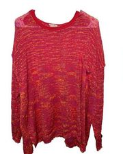 Easel Pink Confetti Knit Fringe Sweater size large