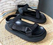 Moncler Black Catura Logo-Woven Webbing Sandals Women’s Size 37