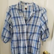 Sonoma  Blue Plaid Tab Sleeves Casual Button Down w/ Tank Top Size Small