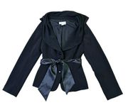 White House Black Market WHBM Black Blazer Jacket w/ Satin Sash Size 4 Women's