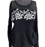 NWT Thalia Sodi Salvador Black Sweater w/ White Flower Sz XL