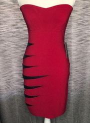 PROFILE RED AND BLACK STRAPLESS DRESS WITH BLACK ACCENTS LARGE NEW