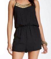 Romeo & Juliet Couture Black Gold Beaded Shorts Romper Size M