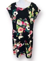 Merona Bright Casual Floral Shift Dress Black Pink Multi 6