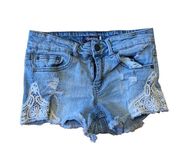 Small Mid Rise Shortie Distressed Jean Shorts