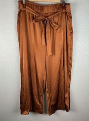 Joie Womens Wide Leg Cropped Belted Pants Size XL Terracotta Satin Pockets