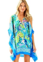 Dress Atlin Silk Caftan Cold-Shoulder Multi Purrfect S M EUC