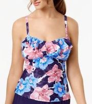 ISLAND ESCAPE Swim Tankini Top Beach Tahiti Bandini Navy Floral Size 8 NWT