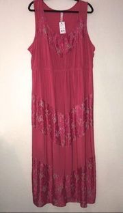 NY Collection Dress Pink Lace Paneled Maxi Dress Sz 3X NWT Stretchy Scoop Neck