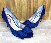 Nina Sapphire Satin Peep Toe Bow Heel Pump 8