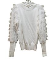 Vine & Love Tulle Sleeve Sweater White Size Small