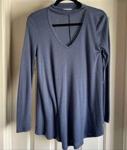 Blue Tunic Style Cut Out Sweater