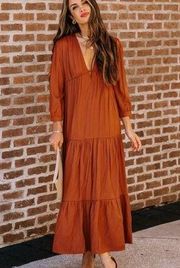 NWOT  Tiered V-Neck Maxi Dress In Rust