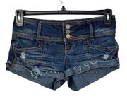 Almost Famous JRS SZ 3 Cuffed Jean Shorts Distressed Frayed Hems Low-Rise Blue