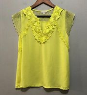 GB Cap Sleeve Blouse w/ Crochet Neckline Yellow Small