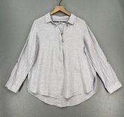 Sigrid Olsen Shirt Womens Large Cream Linen Pullover Button