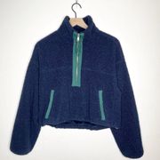 Abercrombie & Fitch Sherpa Fleece Half Zip Jacket Navy Size S Small Pullover