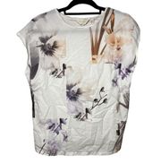 Ted Baker Lylie Floral Print Cap Sleeve Top Women's 2 US 6 Crew Neck White