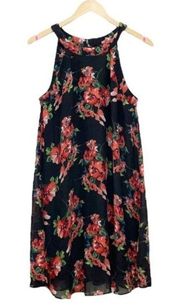 Betsey Johnson Black Floral Georgette High Neck Sleeveless Swing Dress Women’s 8