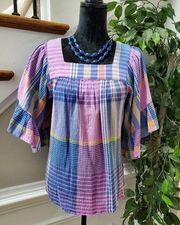 Beachlunchlounge Women's Multicolor Cotton Square Neck 3/4 Sleeve Blouse Size M