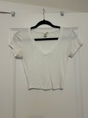 White V-neck Ribbed Shirt