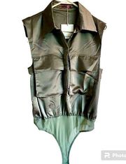 SkyLar Rose satin sleeveless bodysuit, women’s size medium, olive green, NWT