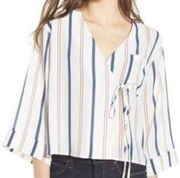 All in favor white striped wrap blouse size xl