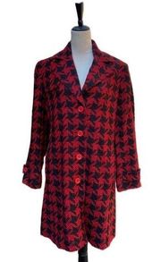 Vintage Nine & Company Red & Black Houndstooth Single Breasted Peacoat Valentine