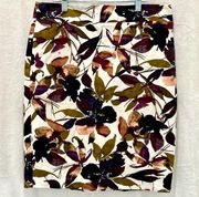 Tropical Floral Print Pencil Zip-up Skirt Size 8 Lined Back Slit EUC