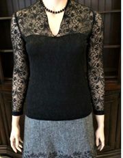 Partially sheer long sleeve lace black top never worn 