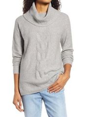Light Gray Center Cable Cowl Neck Cotton Blend Sweater Small NWT
