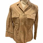 Sigrid Olsen Denim Jacket Cotton Spandex Tan with Blue Contrast Thread