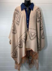 Jen & Co Womens Southwestern Aztec Print Fringed Blanket Wrap One Size Neutral