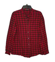 J.McLaughlin Women's Shirt Plaid Long Sleeve Button Up Ruffle Collar Red Medium