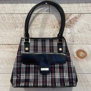 BROOKS BROTHERS Black Red White Plaid Leather Trim Hand Bag NEW