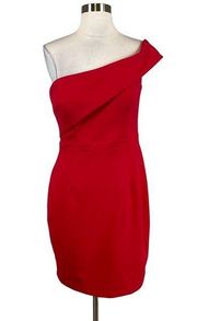 Women's Cocktail Dress by  Size 6 Red Crepe One Shoulder Mini Sheath