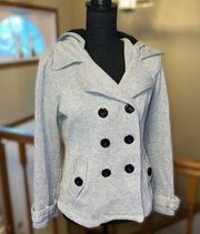 Sebby Black and White Herringbone Hooded Pea Coat Size XL