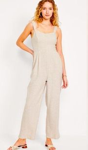 NWOTS🦋OLD NAVY XXL🦋CREAMY SAND LINEN FIT AND FLARE JUMPSUIT ADJUSTABLE STRAPS